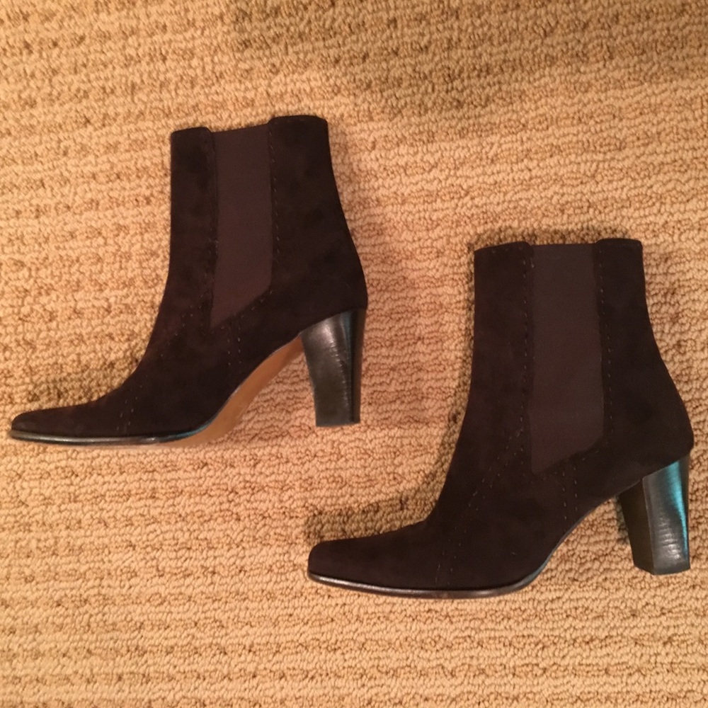 Brown Suede Ankle Booties with Block Heel
Runs narrow